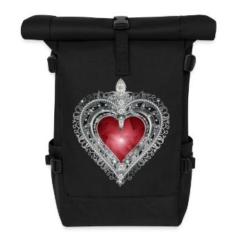Trachtenbrosche Design mit rotem Juwelmotiv - Rolltop Rucksack - Schwarz - Vorne