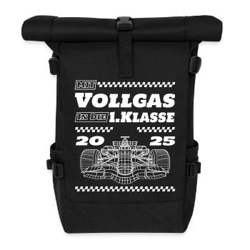 Mit Vollgas in die 1. Klasse 2025 - Einschulung - Rolltop Rucksack - Schwarz - Vorne