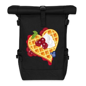 Golden heart waffle illustration with cherries - Roll Top Backpack - black - Front