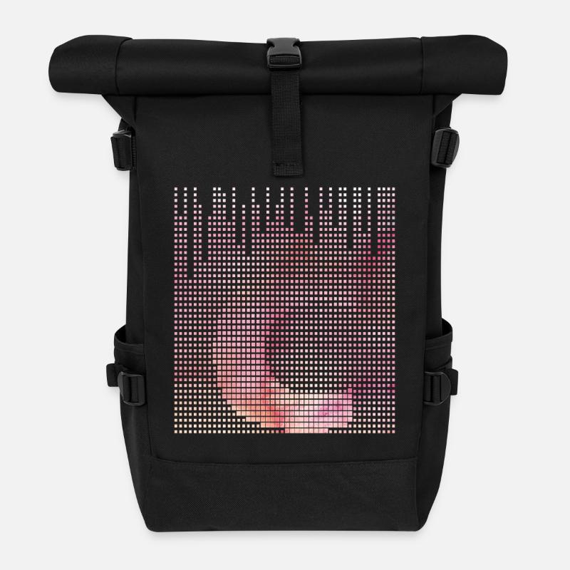 Blumenverlauf mit Schriftzug - Rolltop Rucksack - Schwarz