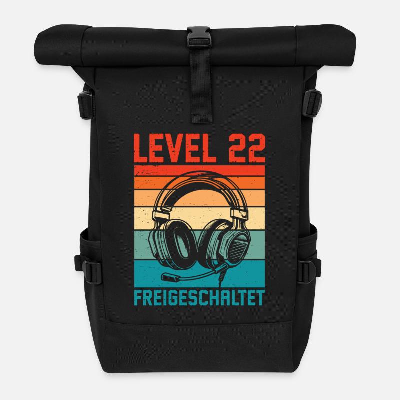 22. Geburtstag Männer Gamer Level 22 Unlocked - Rolltop Rucksack - Schwarz