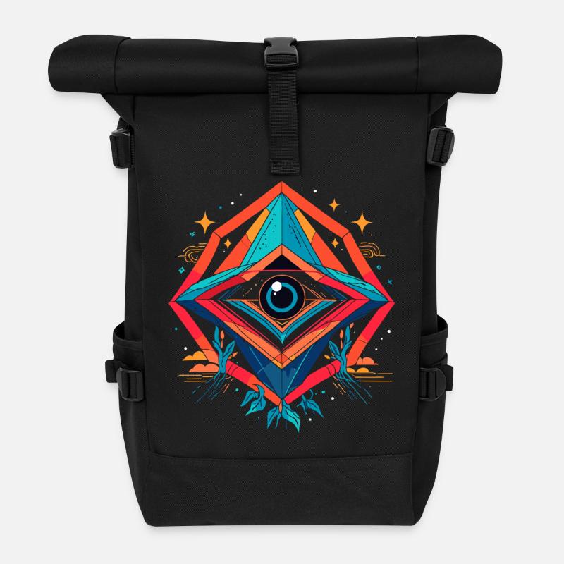 Futuristisches Auge im geometrischen Nexus - Rolltop Rucksack - Schwarz
