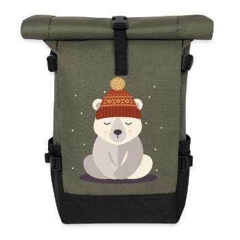 Schlafender Eisbär mit Wintermütze – Wintermotiv - Rolltop Rucksack - Olive/Schwarz - Vorne