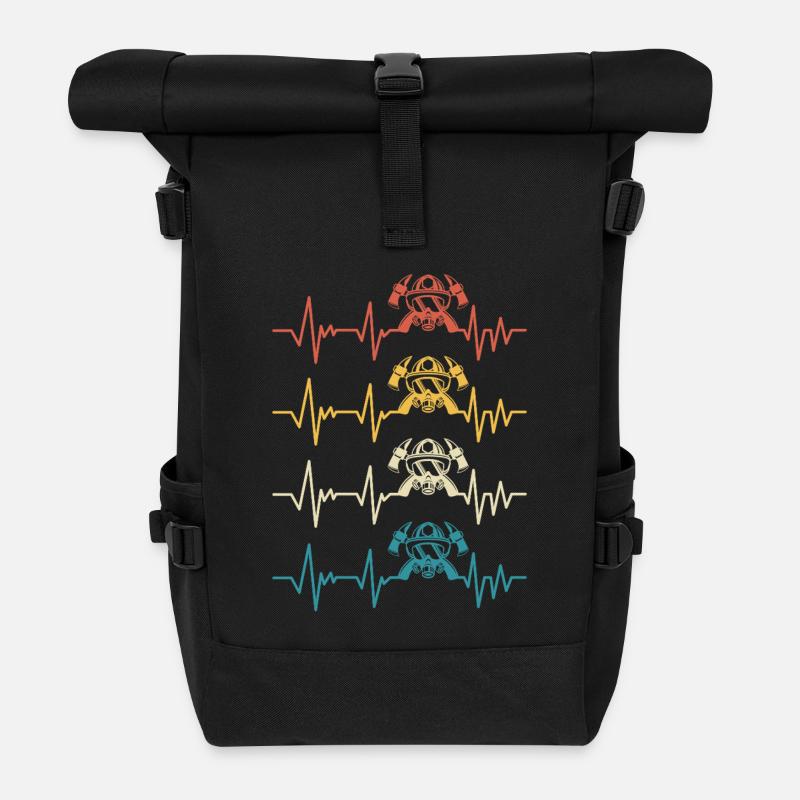 Retro Feuerwehrmann Herzschlag-Feuerwehrmann - Rolltop Rucksack - Schwarz