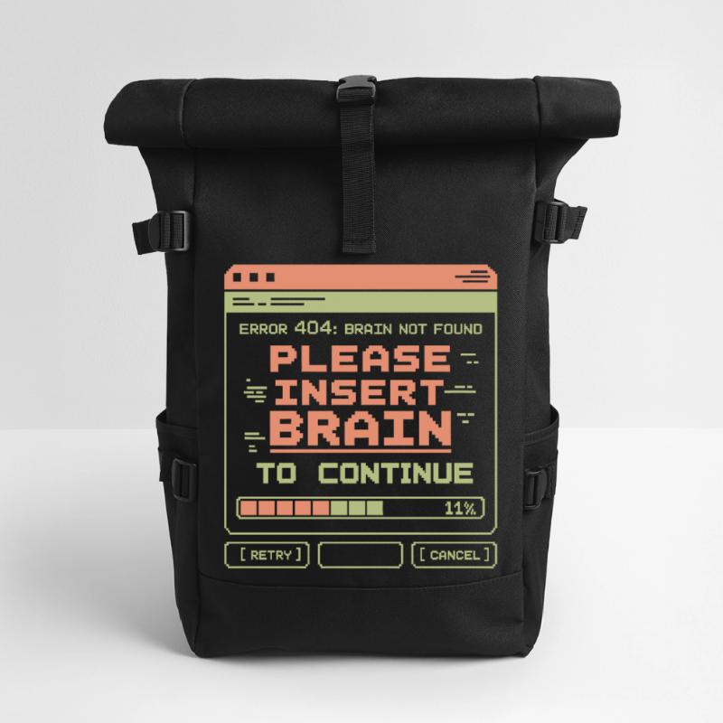 Error 404 Brain Not Found Pixel Design Roll Top Backpack