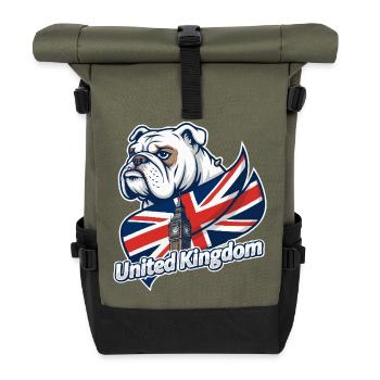 Bulldog with UK flag and Big Ben - Roll Top Backpack - olive/black - Front