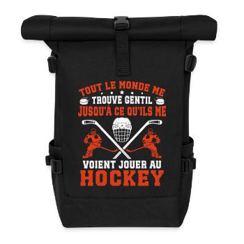 jouer au hockey cadeau drôle hockey sur glace - Roll Top Backpack - black - Front