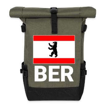 Berliner Flagge mit BER Abkürzung - Rolltop Rucksack - Olive/Schwarz - Vorne