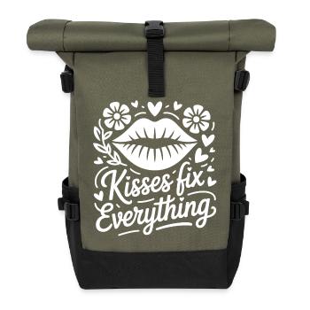 Kisses save everything - Roll Top Backpack - olive/black - Front
