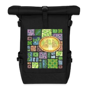 Bali temple on pattern patchwork - Rolltop Rucksack - Schwarz - Vorne