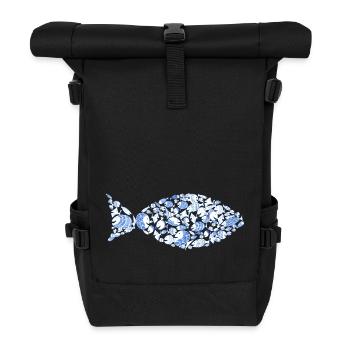 blaue Fische Comic Angler Meer Urlaub christlich - Rolltop Rucksack - Schwarz - Vorne