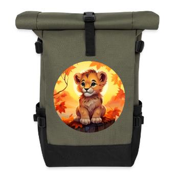 Löwenbaby im Herbstlaub - Romantisches Sunset-Desi - Rolltop Rucksack - Olive/Schwarz - Vorne