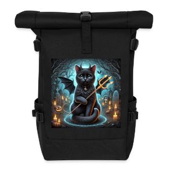 Evil Winged Black Cat halloween - Roll Top Backpack - black - Front