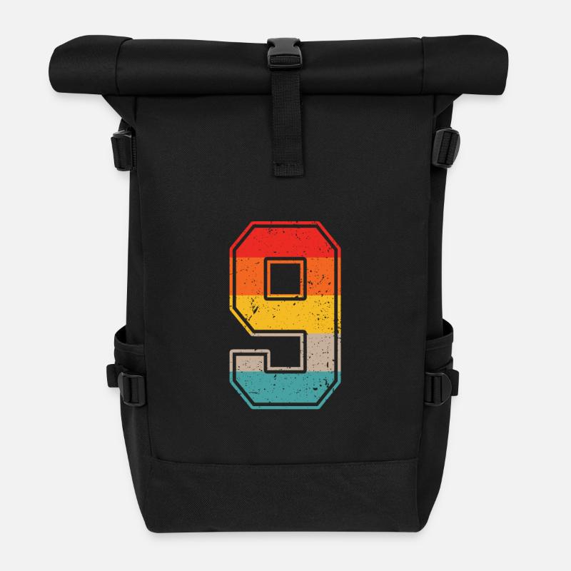 9 Jahre Retro Trikot Nummer 9 T-shirt Nummer 9 - Rolltop Rucksack - Schwarz