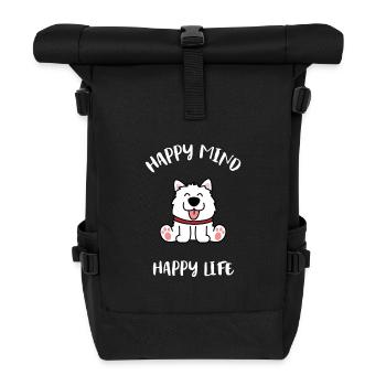 Cute Samoyed Dog Happy Happy Joyful - Roll Top Backpack - black - Front