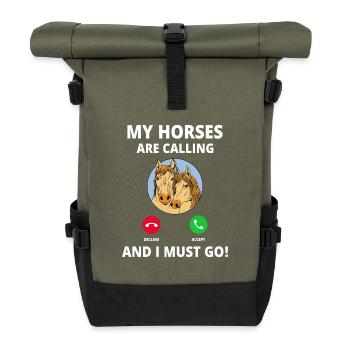 Mes chevaux appellent appeler drôles de chevaux Dictons - Sac à dos roll top - olive/noir - Devant