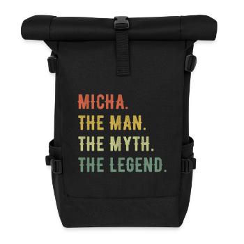 Michael Micha Vorname Kurzform Man Myth Legend - Rolltop Rucksack - Schwarz - Vorne