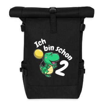 2nd Birthday Cute Dino Dinosaur Two 2 Years - Roll Top Backpack - black - Front