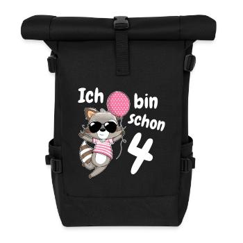4. Geburtstag Mädchen Süßer Waschbär Vier 4 Jahre - Rolltop Rucksack - Schwarz - Vorne