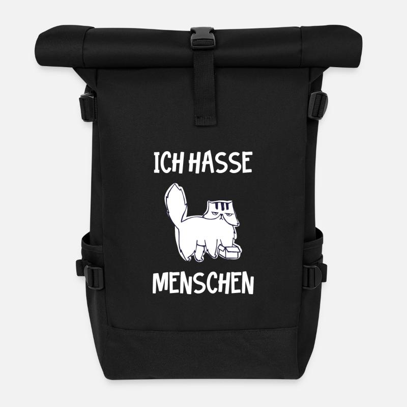 Katze Hasst Menschen Ich Hasse Menschen - Rolltop Rucksack - Schwarz