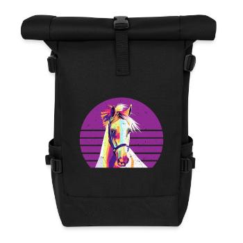 Polygon Pferd Motiv Pferdemotiv Retro Vintage - Rolltop Rucksack - Schwarz - Vorne