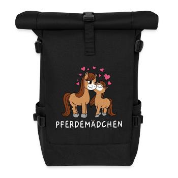 Pferdemädchen Süße Comic Pferde Mädchen Herzen - Rolltop Rucksack - Schwarz - Vorne