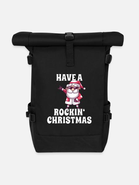 Rockiger Weihnachtsmann - Rolltop Rucksack - Schwarz