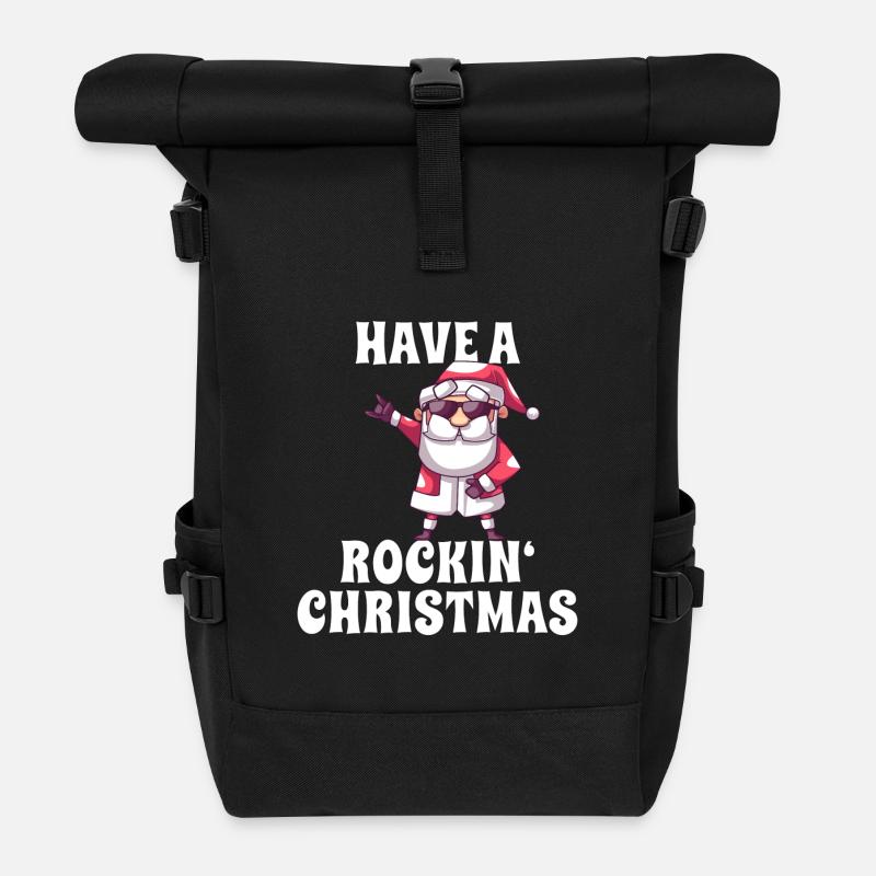 Rockiger Weihnachtsmann - Rolltop Rucksack - Schwarz