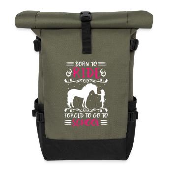 Pferd Mädchen Born To Ride Forced To Go To School - Rolltop Rucksack - Olive/Schwarz - Vorne