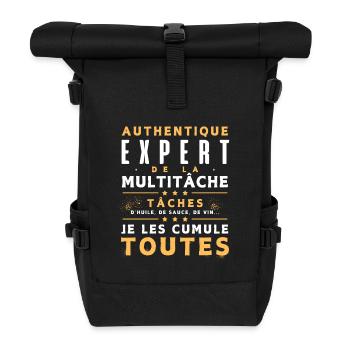 Expert multitâche - Cadeau Humour homme - Sac à dos roll top - noir - Devant