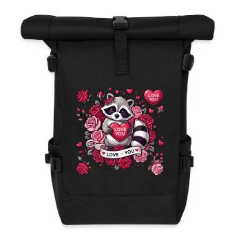 Niedliches Waschbär Valentinstag Design - Rolltop Rucksack - Schwarz - Vorne