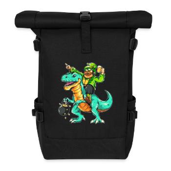 St. Patrick's Day Leprechaun Leprechaun Dino T-Rex Beer - Roll Top Backpack - black - Front