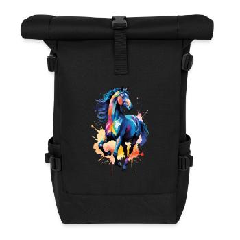 Pferd Motiv Pferdemotiv Aquarell Wasserfarben - Rolltop Rucksack - Schwarz - Vorne