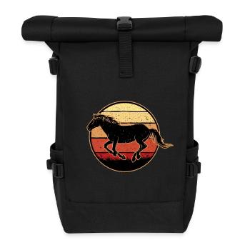 Pferd Retro Galopp - Rolltop Rucksack - Schwarz - Vorne