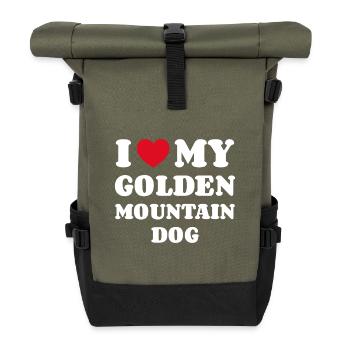 I Love My Golden Mountain Dog Hundebesitzer - Rolltop Rucksack - Olive/Schwarz - Vorne