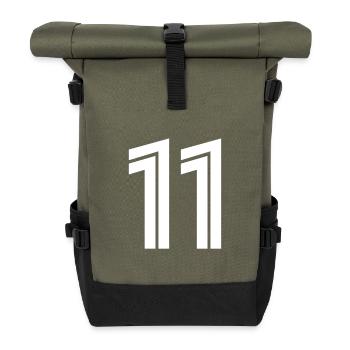 Trikotnummer 11 – Geschenk zum 11-jährigen Jubiläum - Rolltop Rucksack - Olive/Schwarz - Vorne