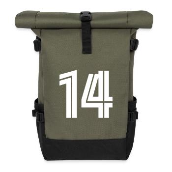 Trikotnummer 14 – Geschenk zum 14-jährigen Jubiläum - Rolltop Rucksack - Olive/Schwarz - Vorne