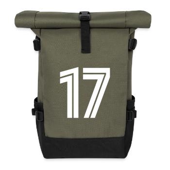 Trikotnummer 17 – Geschenk zum 17-jährigen Jubiläum - Rolltop Rucksack - Olive/Schwarz - Vorne