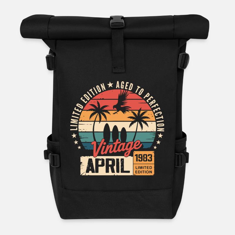 1983 April Geburtstagslegende April 1983 - Rolltop Rucksack - Schwarz