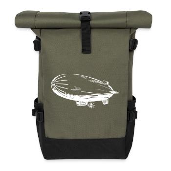 Silhouette of an airship – Stylish - Roll Top Backpack - olive/black - Front