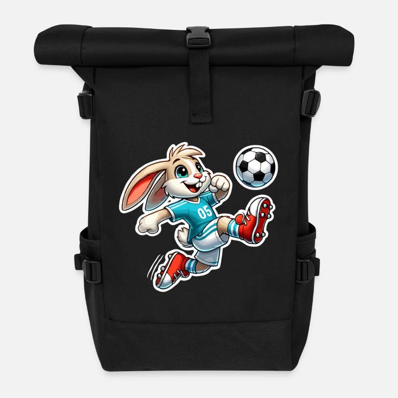 Hase spielt Fußball - Rolltop Rucksack - Schwarz