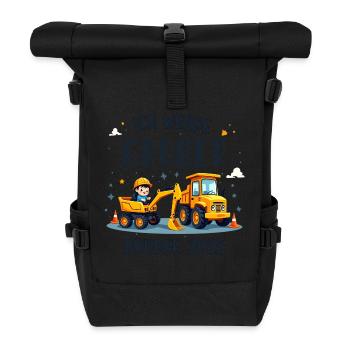 Ich Werde Großer Bruder 2025 Bagger Schwarz Kinder - Rolltop Rucksack - Schwarz - Vorne