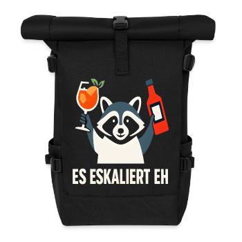 Party Waschbär Spruch Trinkspruch Es Eskaliert Eh - Rolltop Rucksack - Schwarz - Vorne
