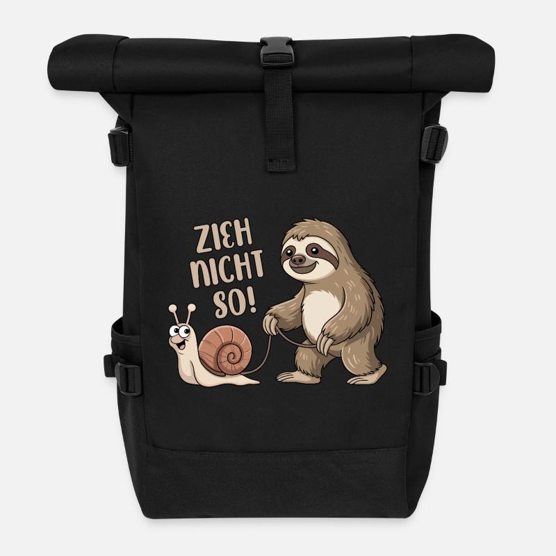 Zieh nicht so - Schnecke und Faultier - Rolltop Rucksack - Schwarz