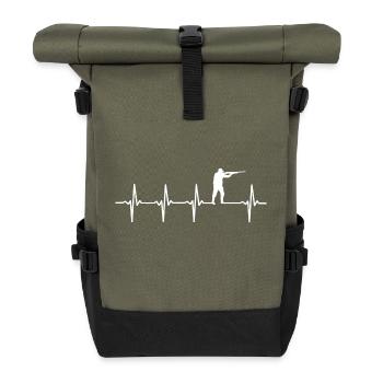 Jäger mit Hund Herzschlag Jagd Jagen - Rolltop Rucksack - Olive/Schwarz - Vorne