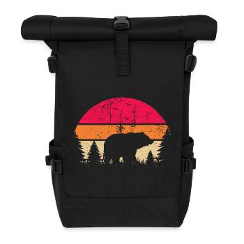 Bear Nature Outdoor Hiking Forest - Roll Top Backpack - black - Front