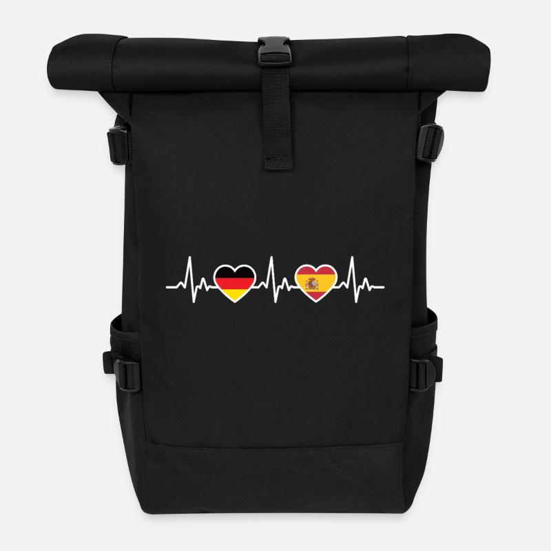 Spanien Deutschland Herzschlag Flagge Spanier - Rolltop Rucksack - Schwarz