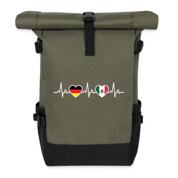Mexique Allemagne Battement de cœur Drapeau Mexicain - Sac à dos roll top - olive/noir - Devant