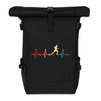 Laufen Joggen Herzschlag T-shirt Marathon Läufer - Rolltop Rucksack - Schwarz - Vorne