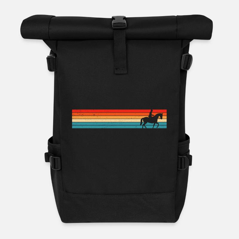 Retro Reiten Pferd Reiter - Rolltop Rucksack - Schwarz